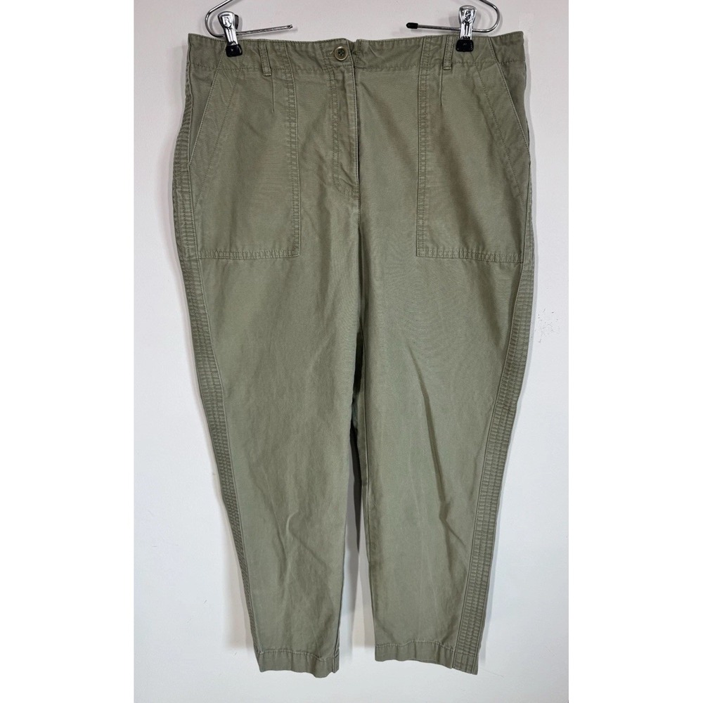 Talbots Women's Slim Cargo Pants Khaki Green Size 14 Casual Utility Granola Girl